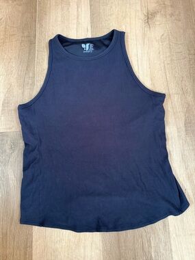 Shebird Women's 7 XL Blue Ribbed Built In Bra Tank Top Shirt Sleeveless Stretch